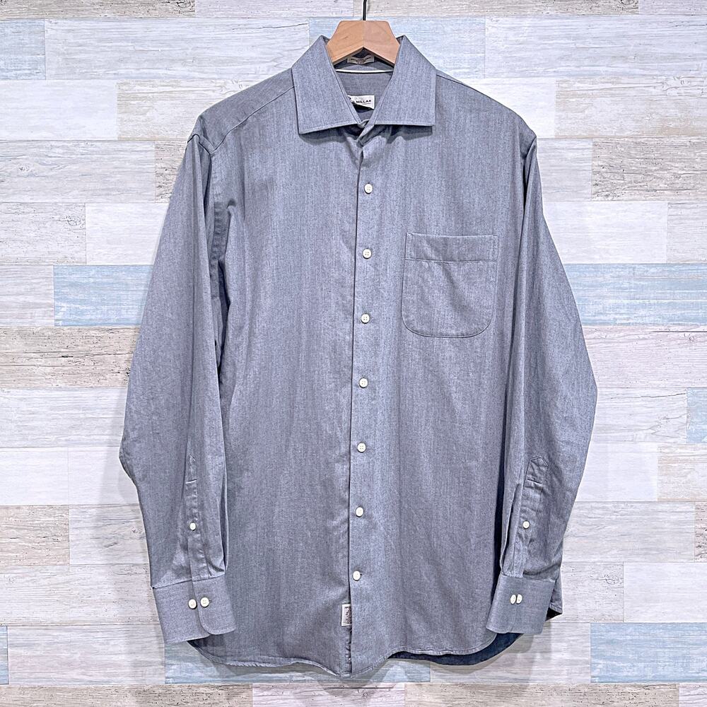 Peter Millar Fleece Twill Long Sleeve Shirt Gray Cotton Cashmere Mens Large